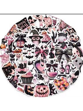 2/$10  25 Piece Pink And Black Kawaii Goth Halloween Themed Sticker Set